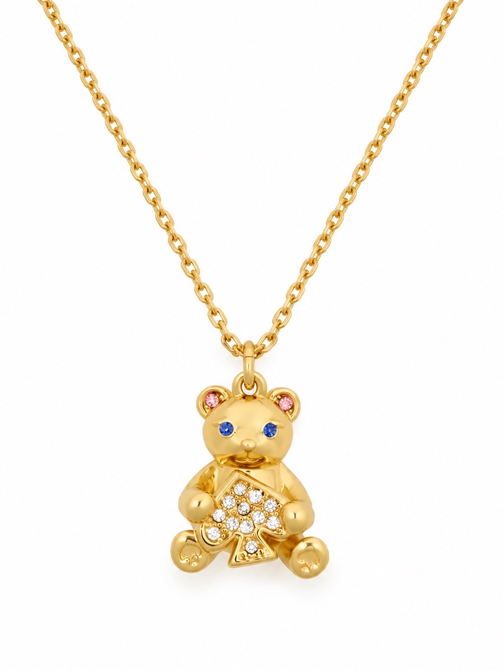 kate spade Oh What Fun Teddy Bear Pendant Necklace with Blue and Pink Accents